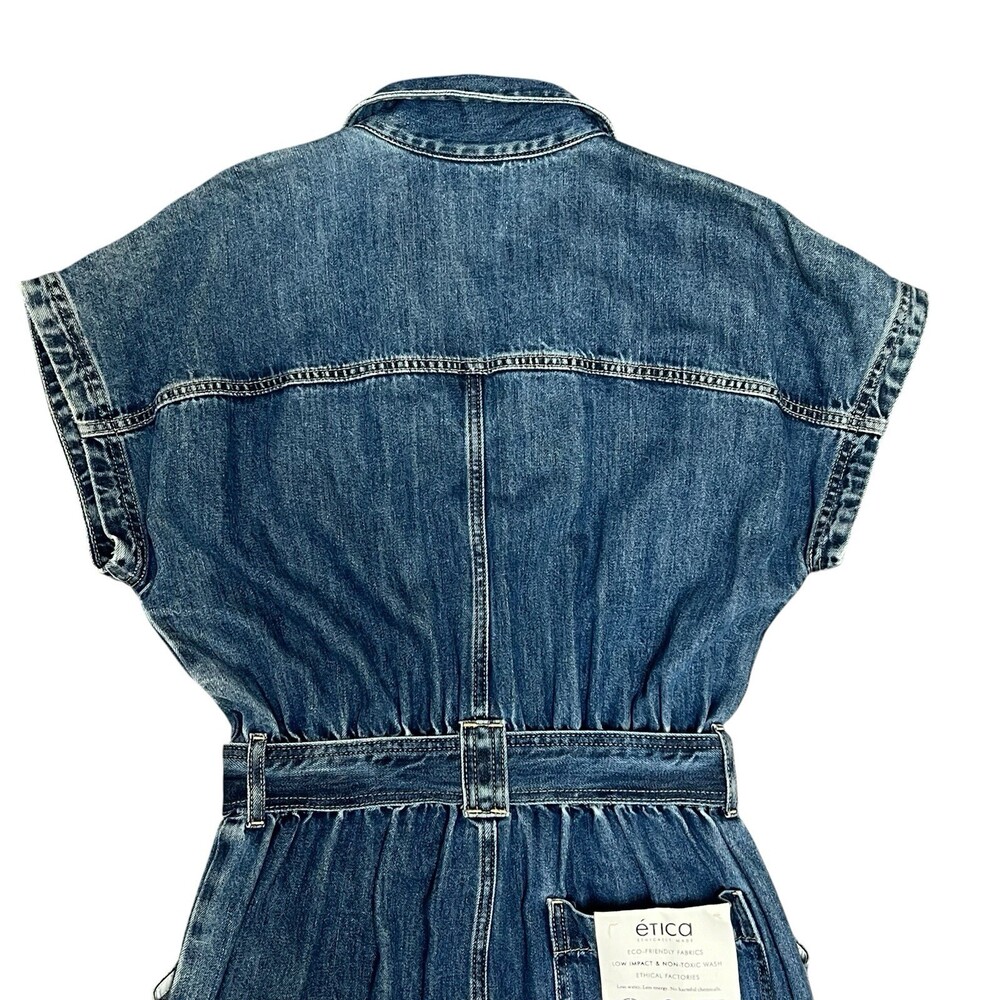 NWT ETICA Megg Utility Denim Jumpsuit Women's Large Dark Blue Belted Belt Pocket - Picture 8 of 13